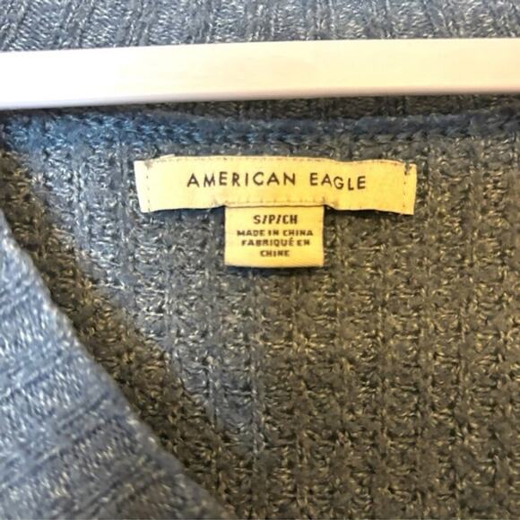 American Eagle Blue Cream Stripe V-Neck Relaxed Fit Knit Sweater S - Picture 4 of 6